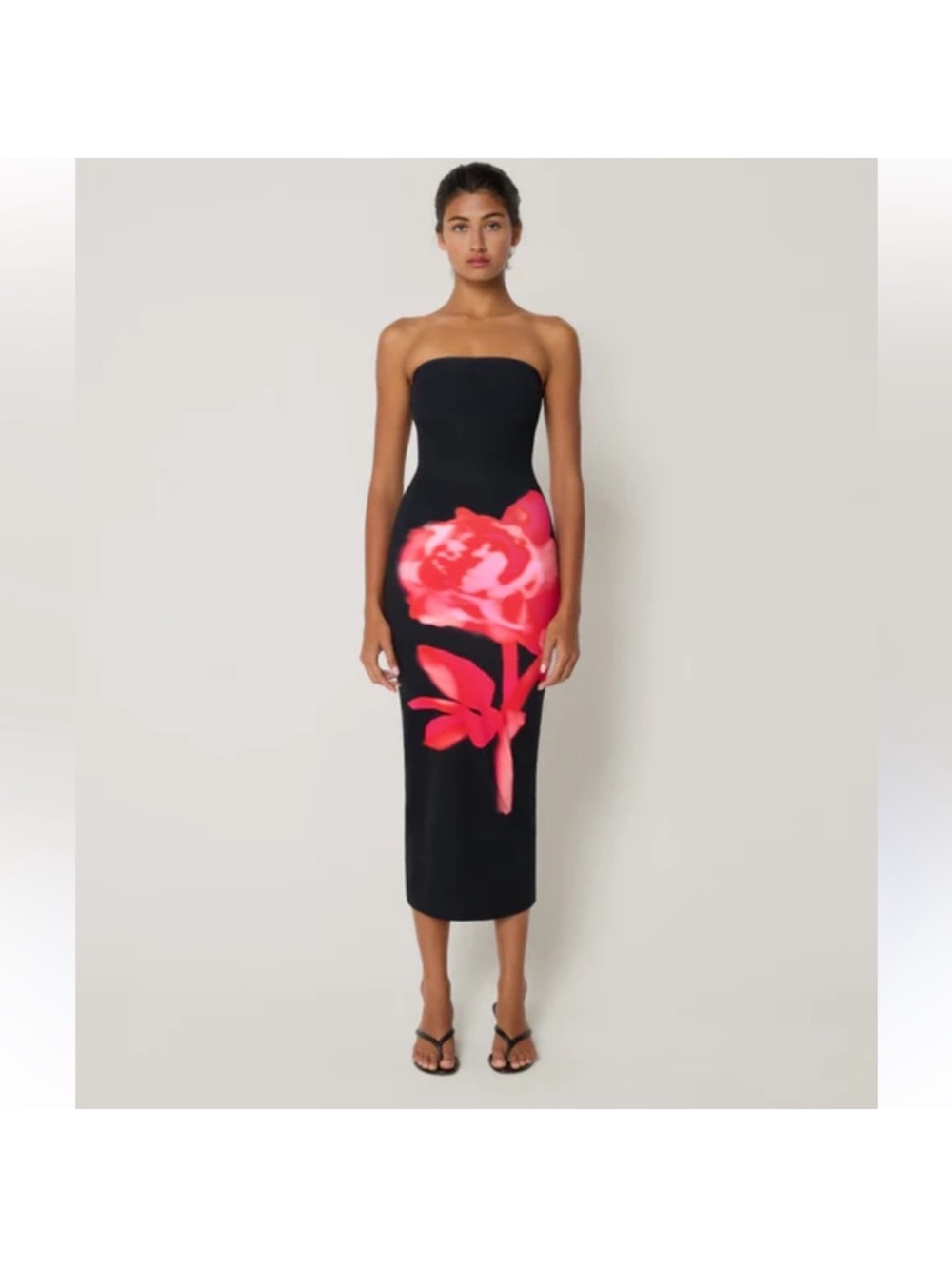 KHY x loannes smooth stretch midi floral peony dress size S NWOT chic 90s flirty